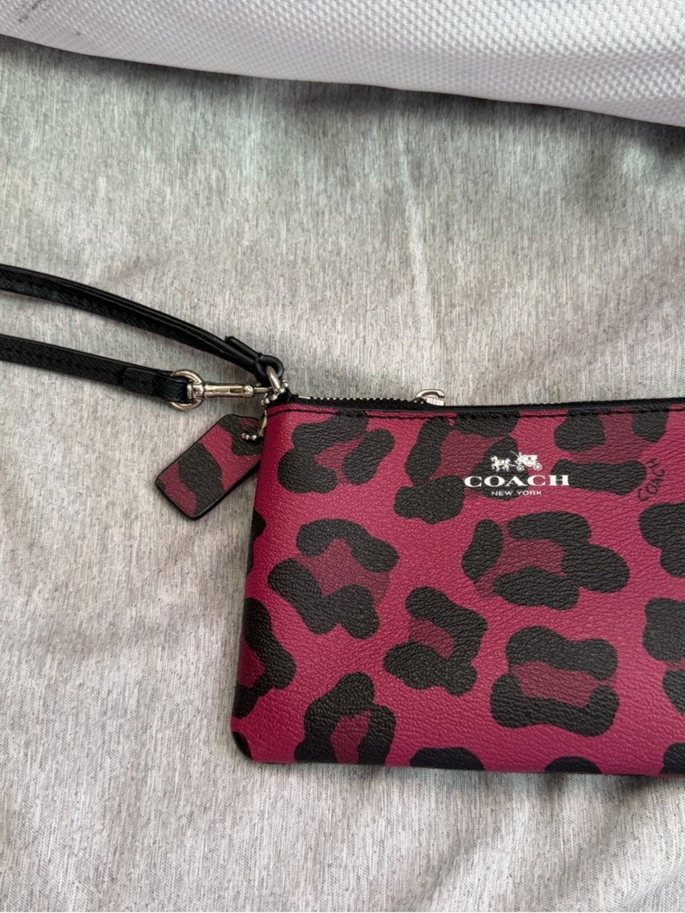 Coach Pink and Black Leopard Print Leather Wristlet